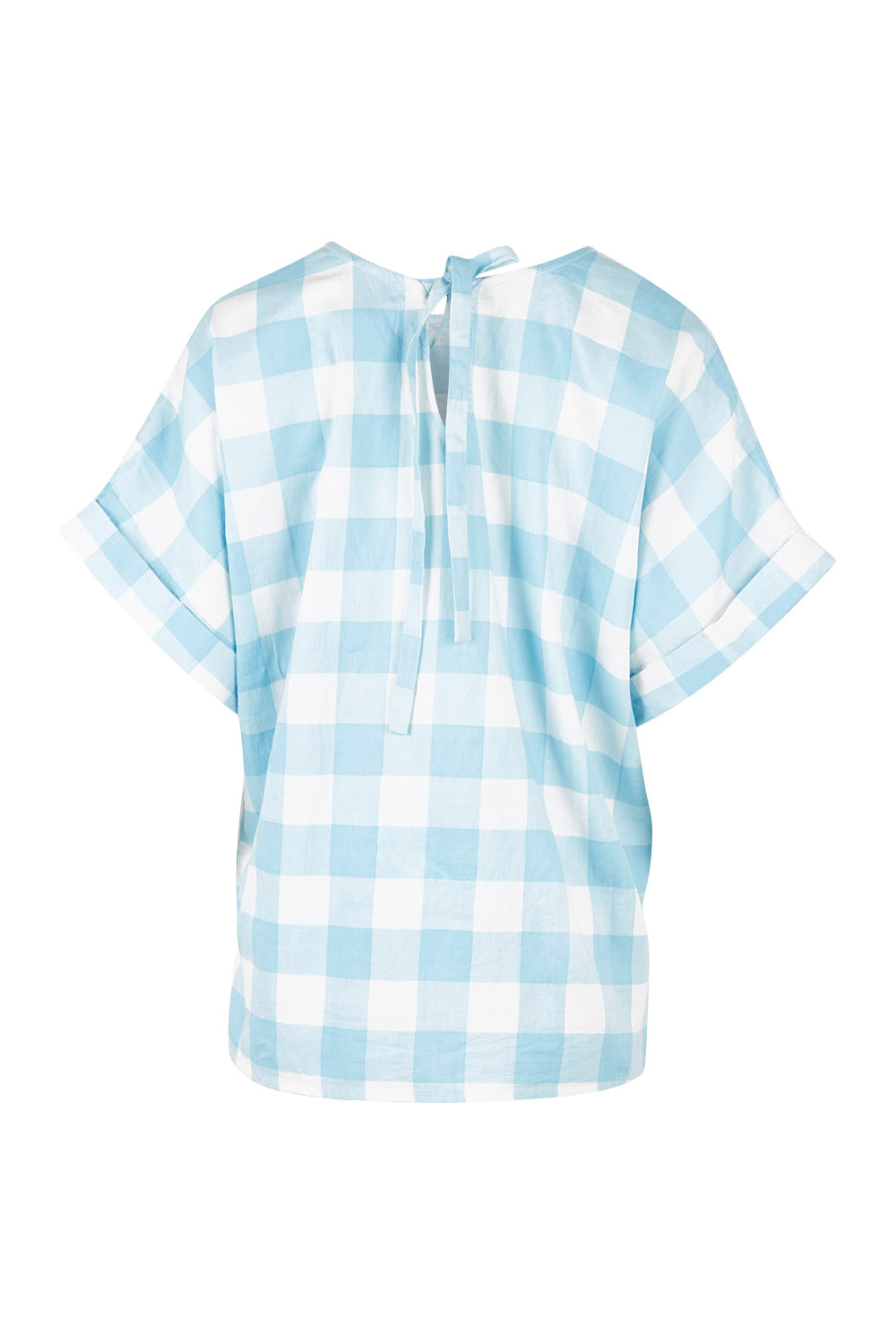 Product shot of the Gingham Top in colour Gingham (Blue), from the back