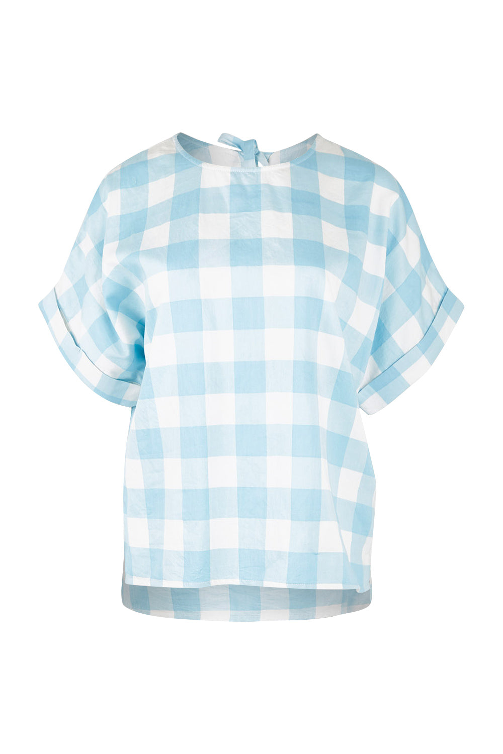 Product shot of the Gingham Top in colour Gingham (Blue), from the front