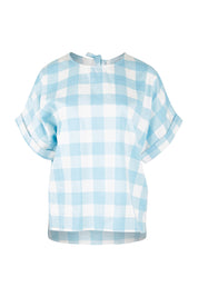 Product shot of the Gingham Top in colour Gingham (Blue), from the front