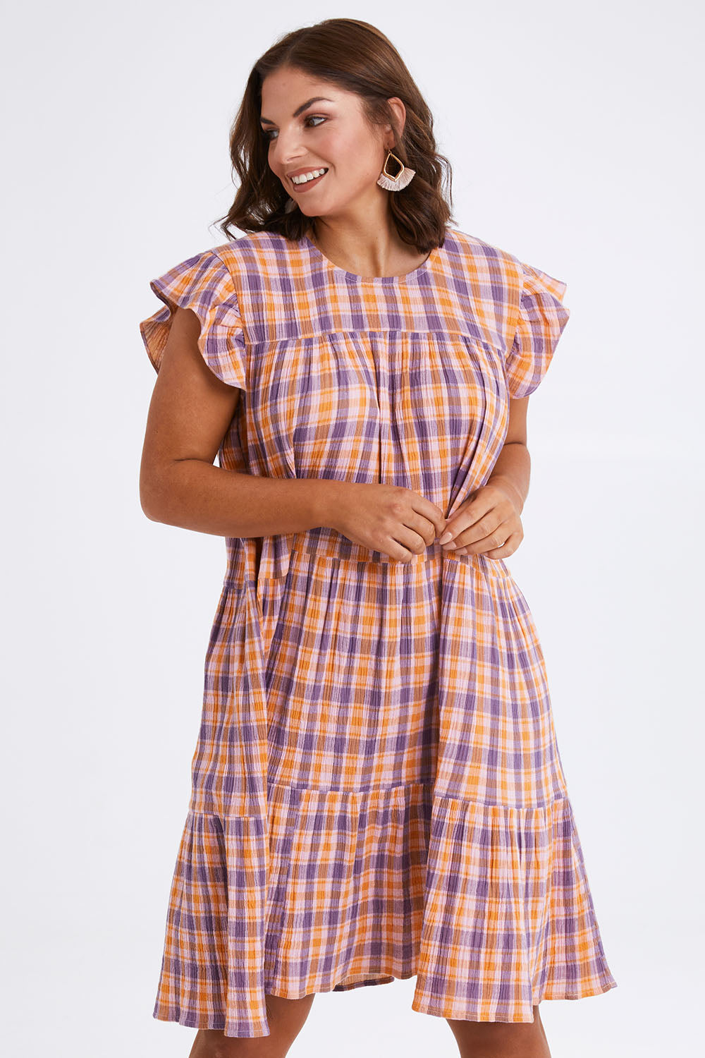 Preloved Ruffle Sleeve Tier Dress - Mixedcheck
