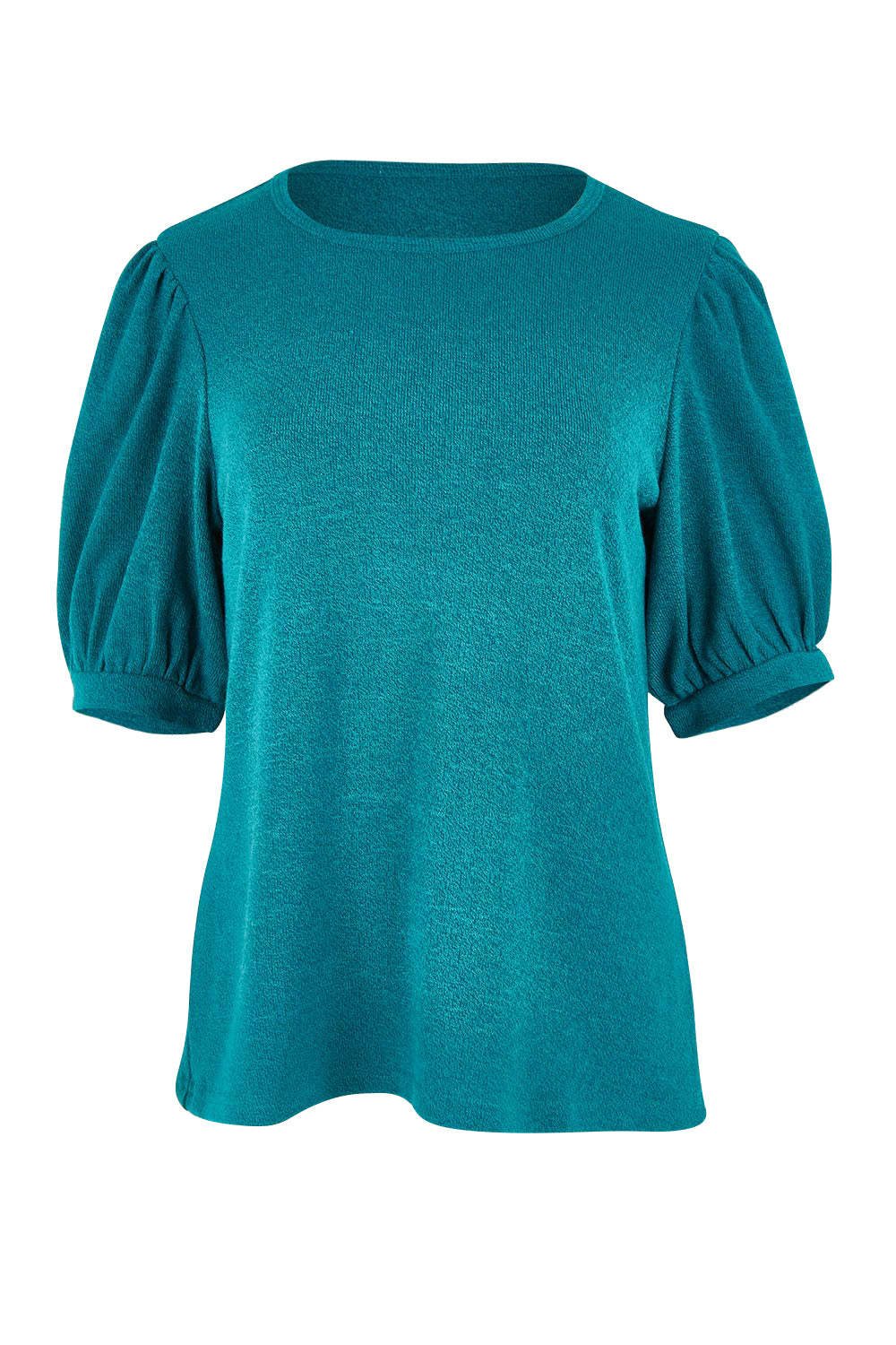 Product shot of the Gathered Sleeve Top in colour Jade (Green), from the front