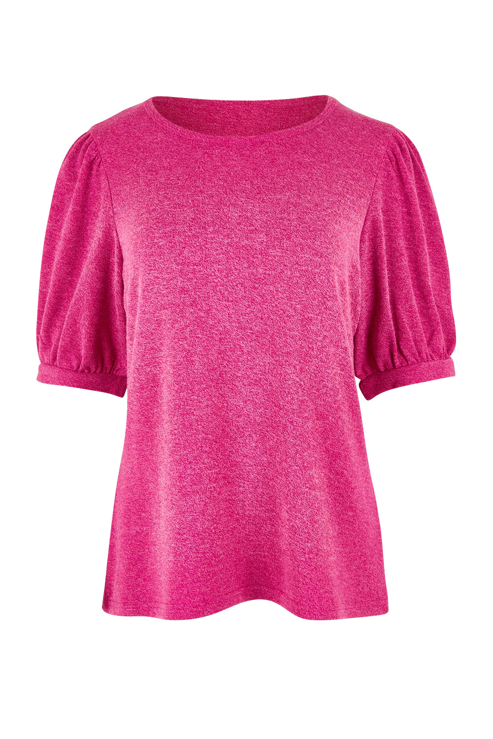 Product shot of the Gathered Sleeve Top in colour Magenta (Pink), from the front