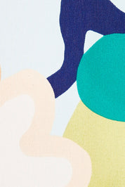 Product shot of the V Neck Gathered Sleeve Calf Length Dress in colour Blossoms (Blue), detail