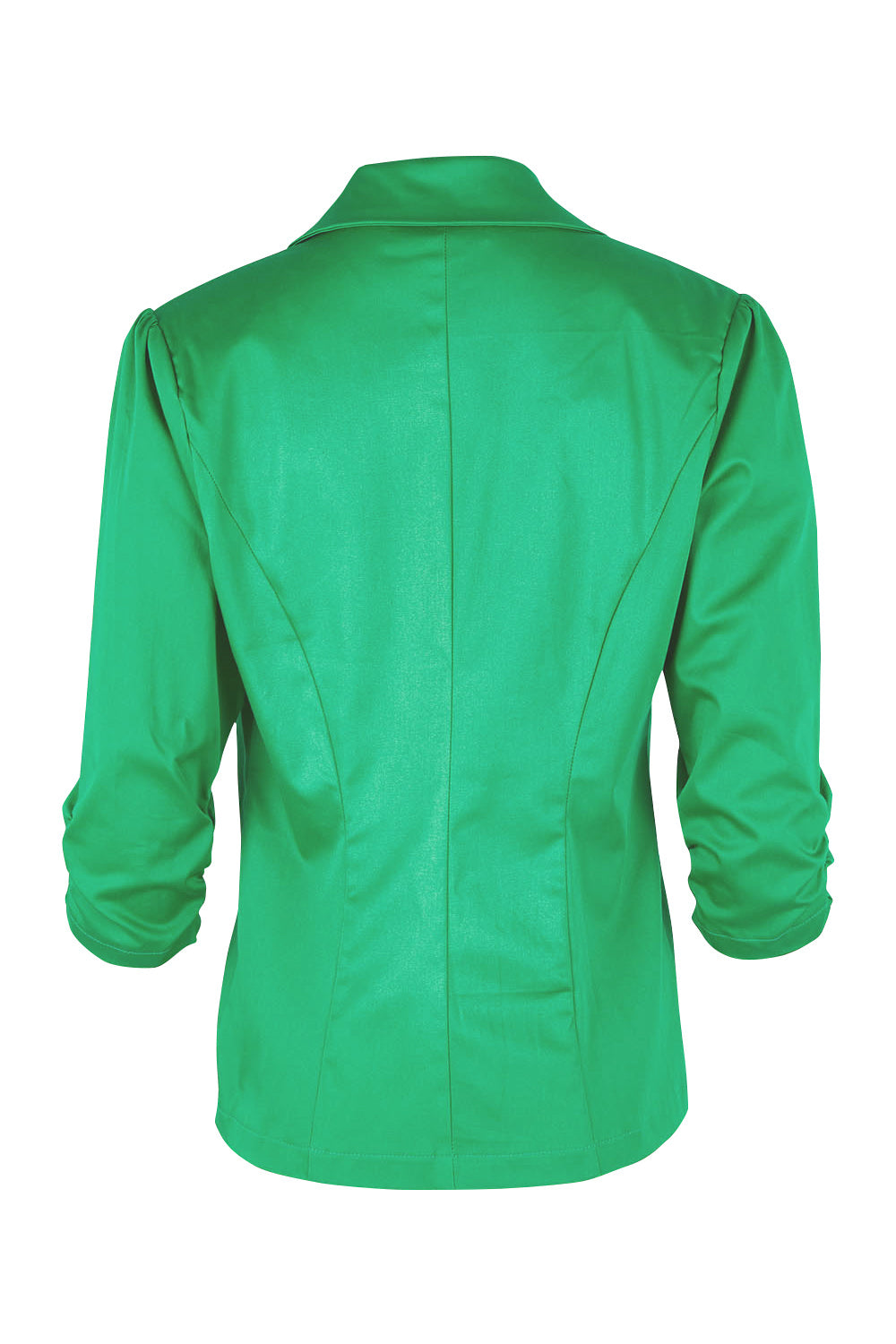 Product shot of the Buttoned Blazer in colour Emerald (Green), from the back