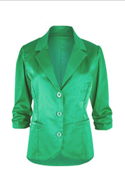 Product shot of the Buttoned Blazer in colour Emerald (Green), from the front