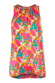Product shot of the Sleeveless Tank in colour Boldfloral (Pink), from the front