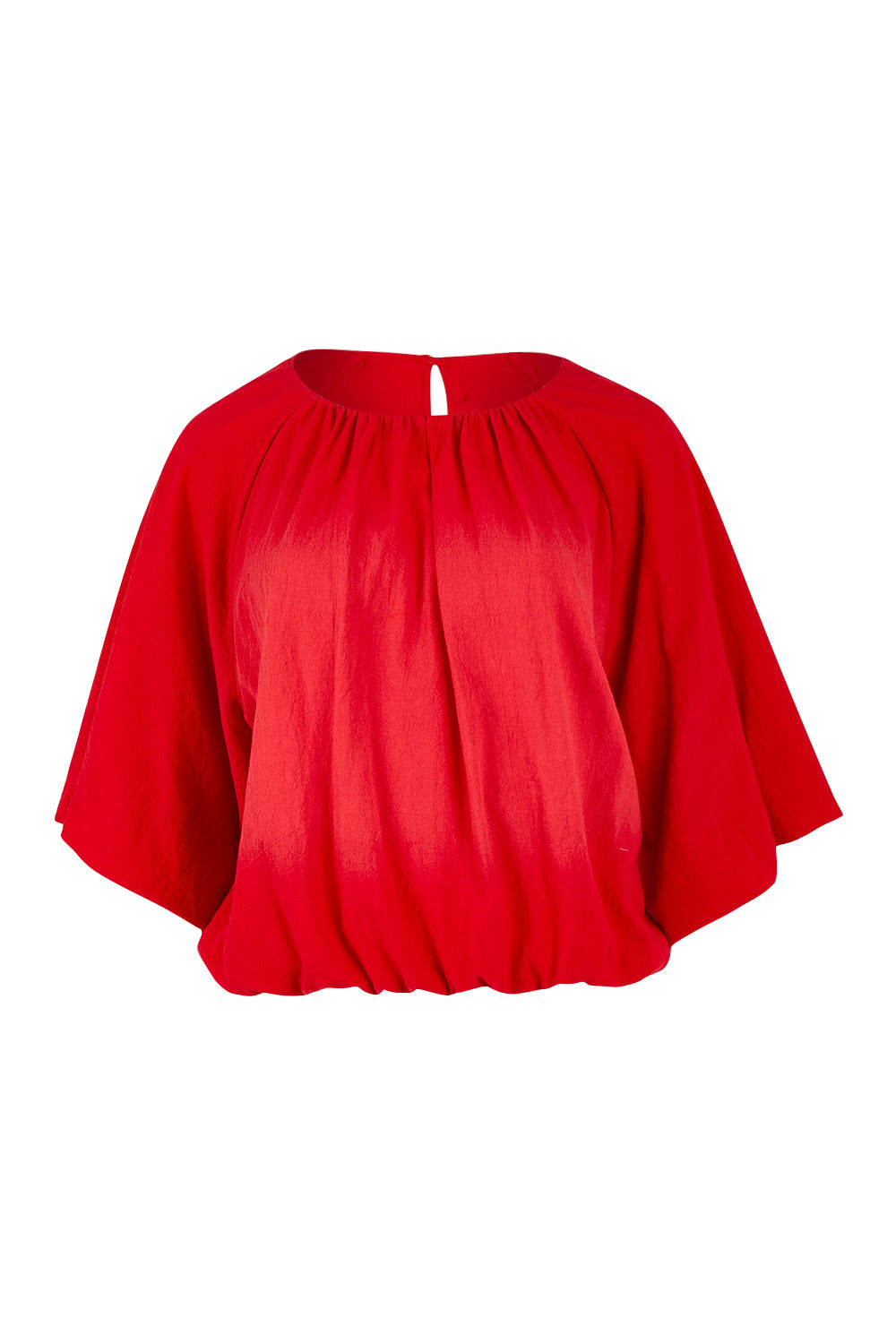 Product shot of the Billow Sleeve Top in colour Red (Red), from the front