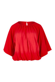 Product shot of the Billow Sleeve Top in colour Red (Red), from the front