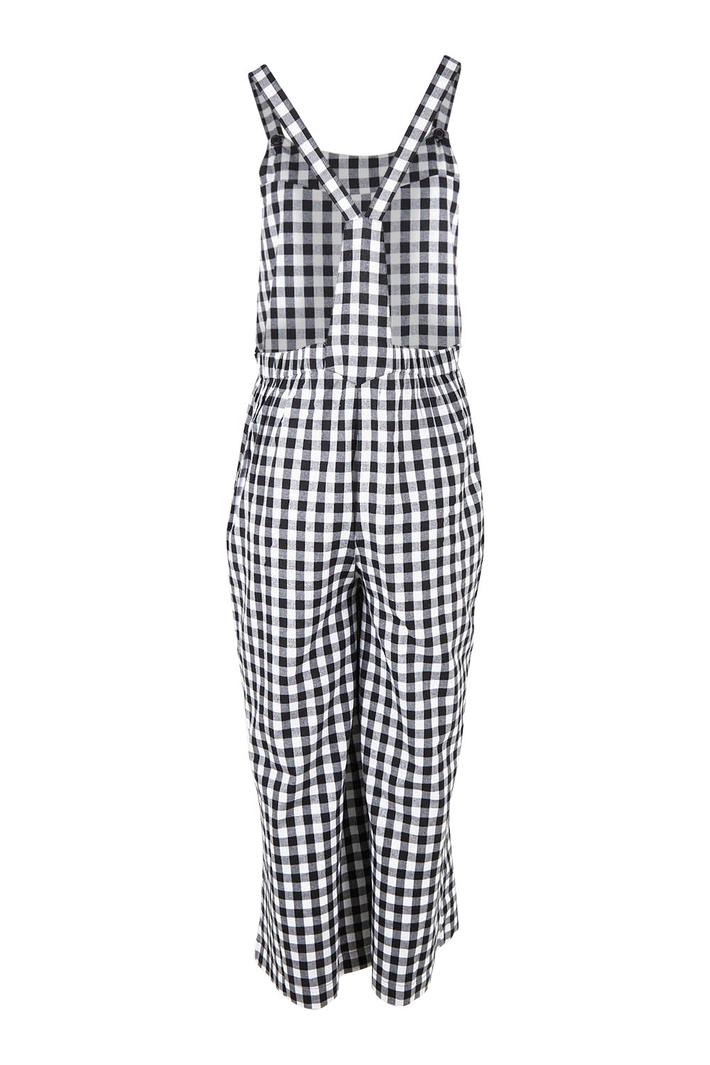 Product shot of the Cropped Overalls in colour Blackwhite (Black), from the back