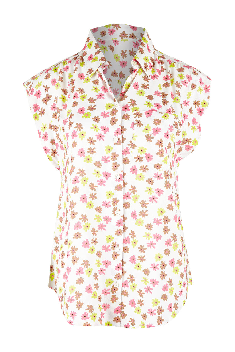 Product shot of the Cap Sleeve Shirt in colour Retrodaisy (White), from the front