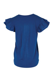 Product shot of the Ruffle Sleeve Top – Navy in colour Navy, from the back