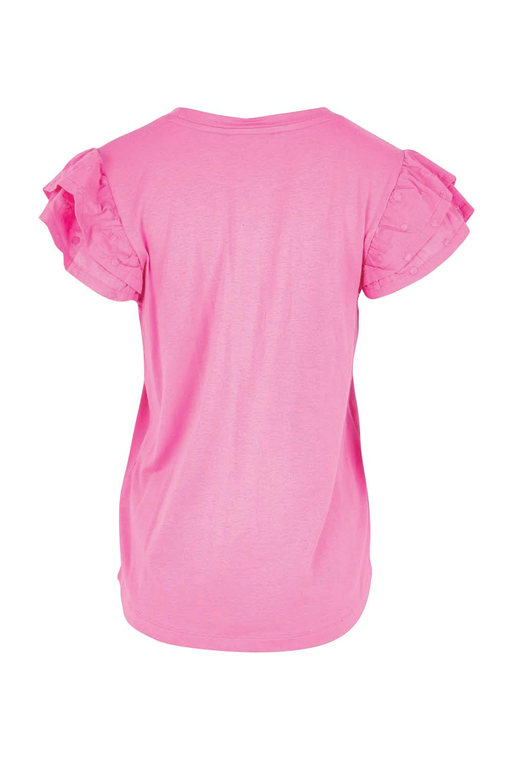 Product shot of the Ruffle Sleeve Top – Pink in colour Pink, from the back