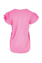 Product shot of the Ruffle Sleeve Top – Pink in colour Pink, from the back