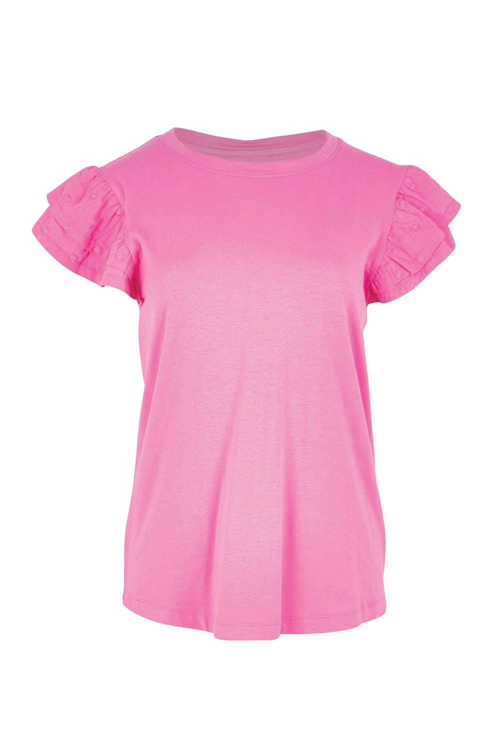 Product shot of the Ruffle Sleeve Top – Pink in colour Pink, from the front