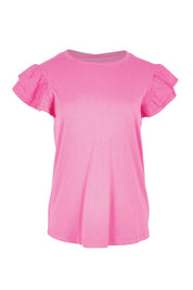 Product shot of the Ruffle Sleeve Top – Pink in colour Pink, from the front