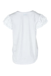 Product shot of the Ruffle Sleeve Top in colour White (White), from the back