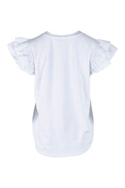 Product shot of the Ruffle Sleeve Top in colour White (White), from the back