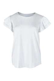 Product shot of the Ruffle Sleeve Top in colour White (White), from the front