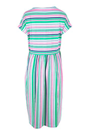 Product shot of the Stripe Slouch Dress in colour Striped (Green), from the back
