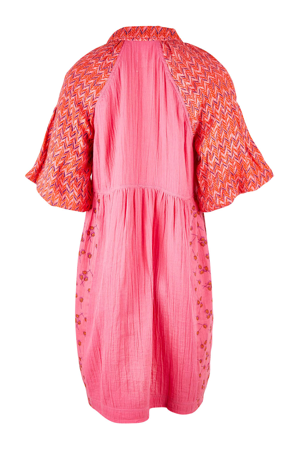 Product shot of the Bubble Sleeve Half Placket Dress in colour Mixedpink (Pink), from the back