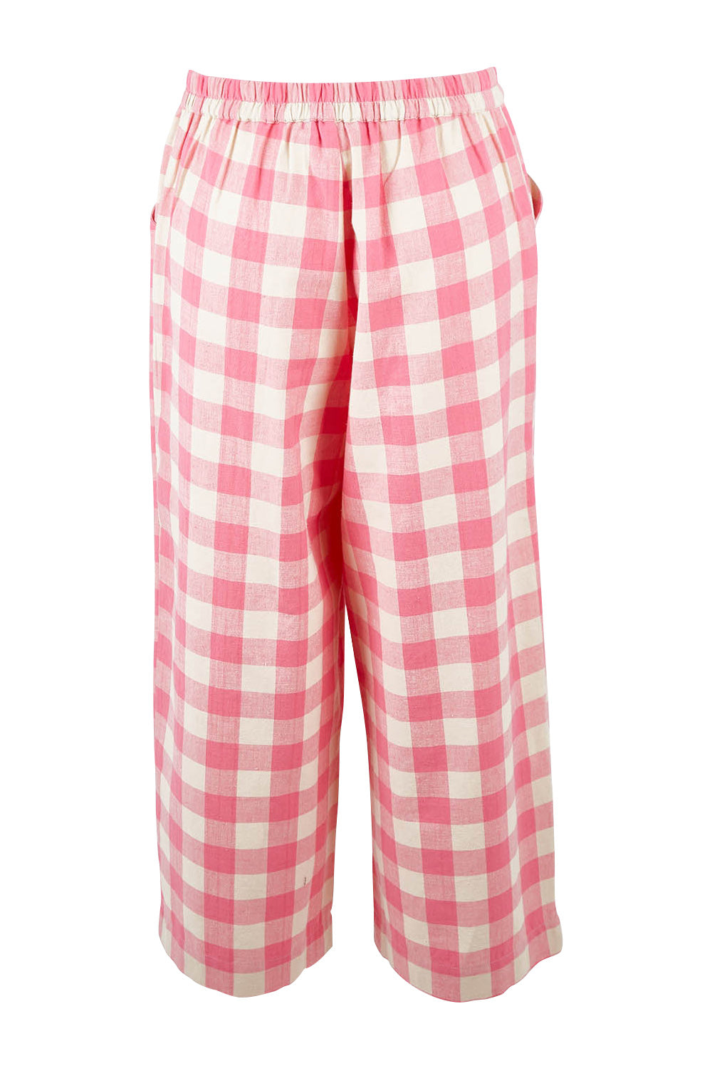 Product shot of the Wide Leg Cropped Pant in colour Pinkcheck (Pink), from the back