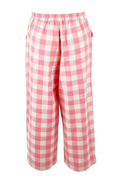 Product shot of the Wide Leg Cropped Pant in colour Pinkcheck (Pink), from the back