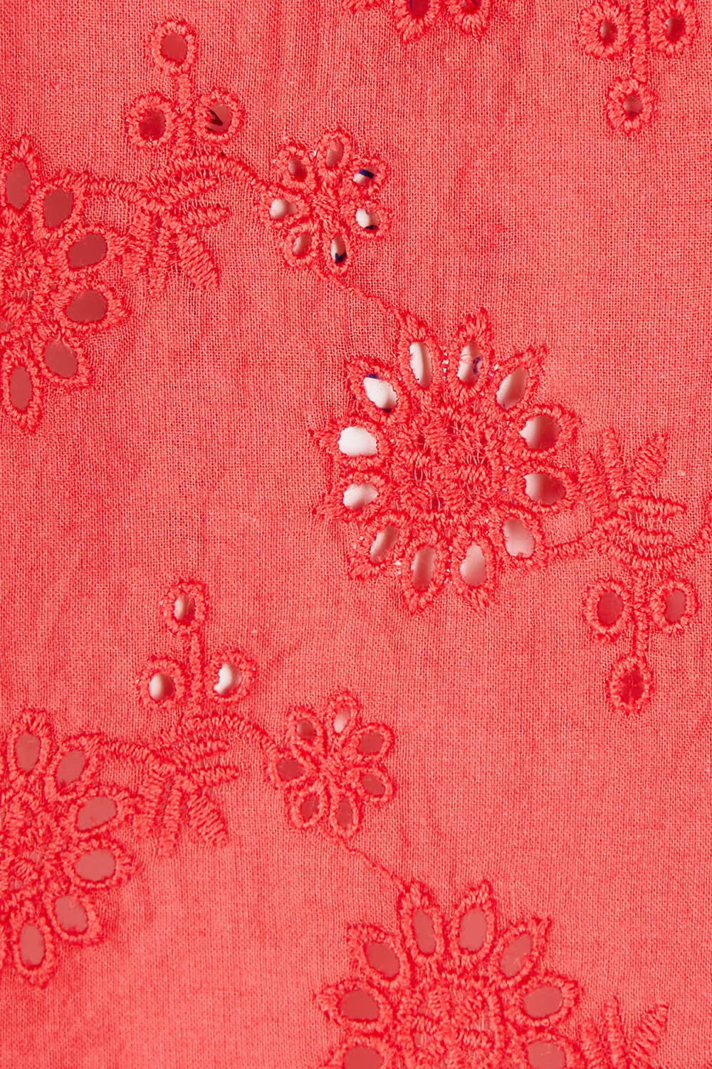 Product shot of the Lace Trim Shell Top in colour Lace (Red), detail