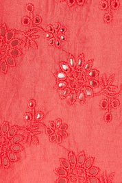 Product shot of the Lace Trim Shell Top in colour Lace (Red), detail