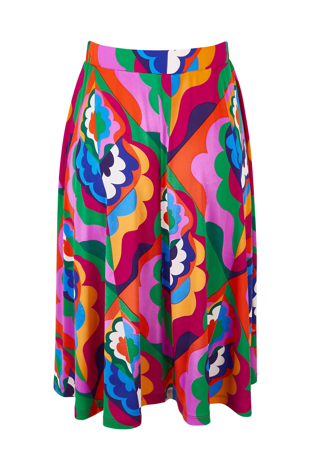 Product shot of the Elastic Waist Skirt in colour Graphic (Purple), from the back