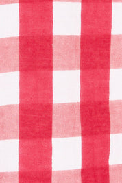 Product shot of the Printed Tie Neck Blouse in colour Berrycheck (Pink), detail