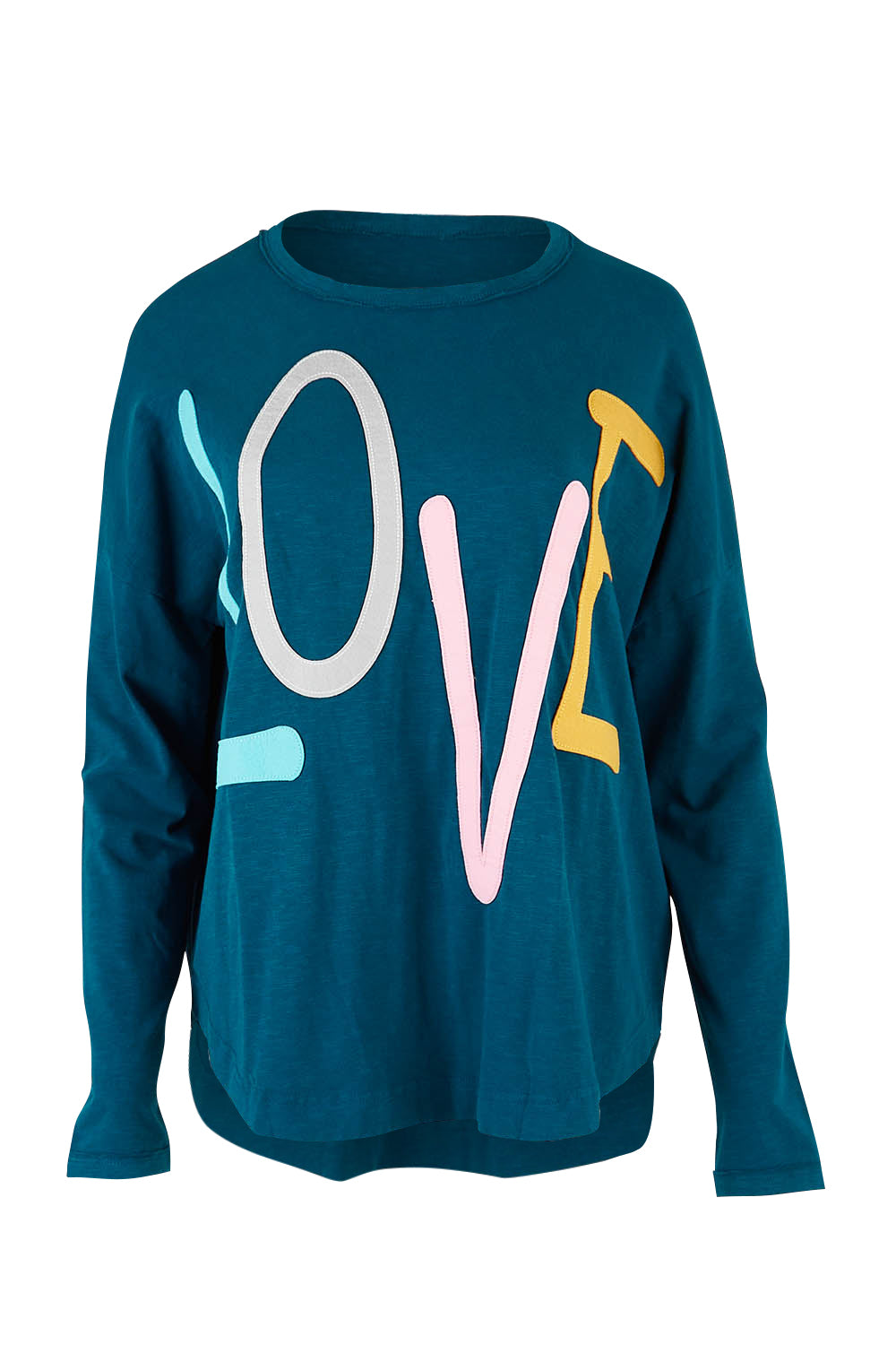 Product shot of the Love Long Sleeve Tee in colour Love (Blue), from the front