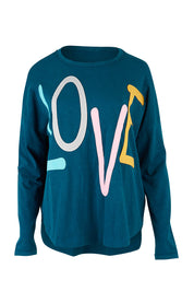 Product shot of the Love Long Sleeve Tee in colour Love (Blue), from the front