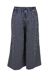 Product shot of the Striped Wide Leg Pant in colour Navywhite (Blue), from the back
