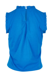 Product shot of the Cotton Frill Tank in colour Blue (Blue), from the back