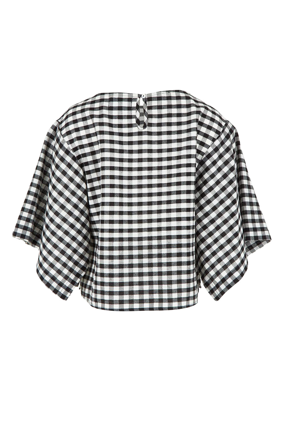 Product shot of the Yarn Dyed Cotton Wide Sleeve Top in colour Gingham (Black), from the back