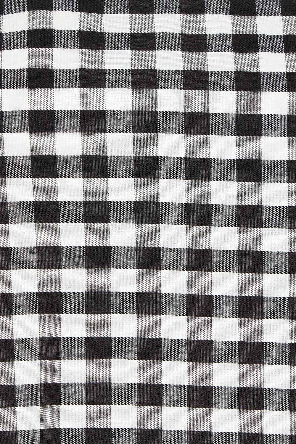 Product shot of the Yarn Dyed Cotton Wide Sleeve Top in colour Gingham (Black), detail