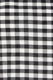 Product shot of the Yarn Dyed Cotton Wide Sleeve Top in colour Gingham (Black), detail
