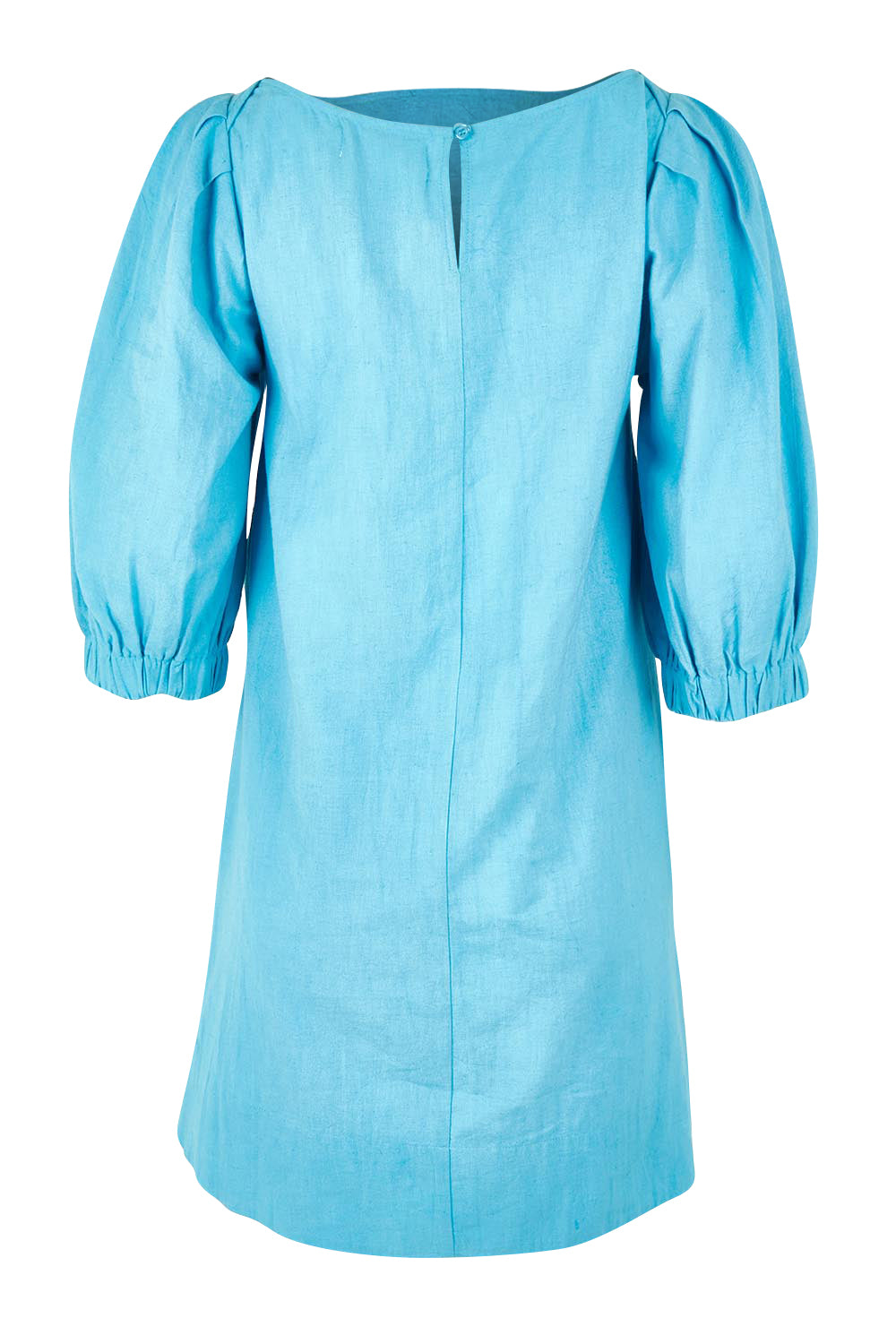 Product shot of the Puff Sleeve Cotton Dress in colour Lightblue (Blue), from the back