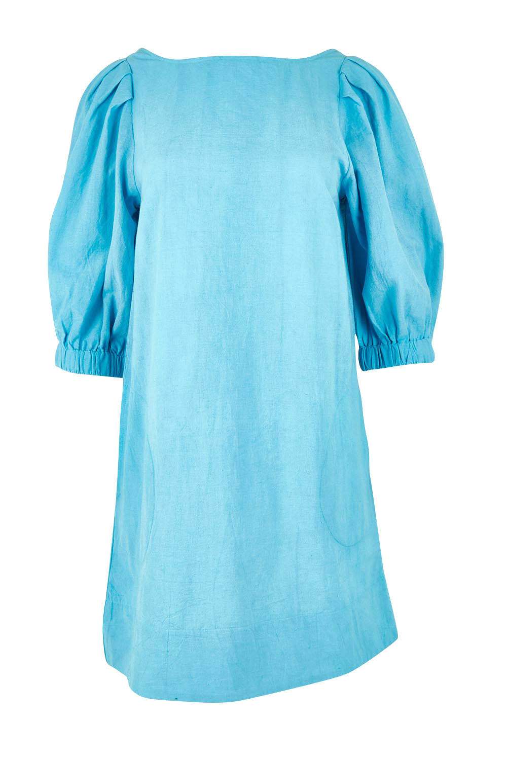 Product shot of the Puff Sleeve Cotton Dress in colour Lightblue (Blue), from the front
