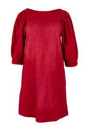 Product shot of the Puff Sleeve Cotton Dress in colour Ribbonred (Red), from the front