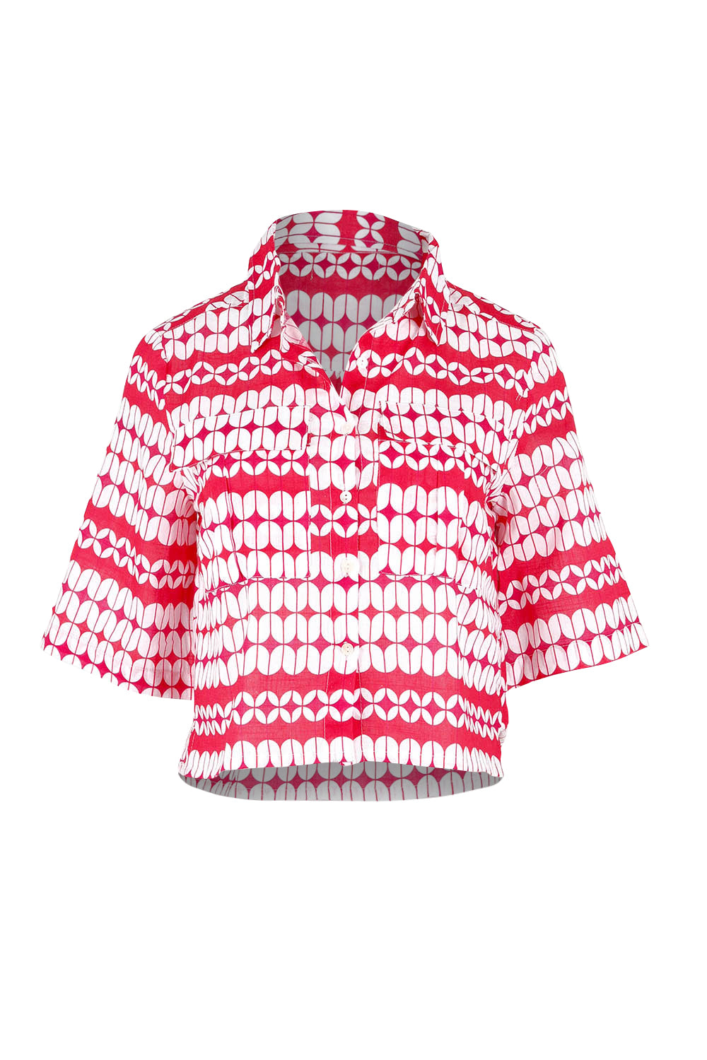 Product shot of the Relaxed Cotton Shirt in colour Abstract (Pink), from the front