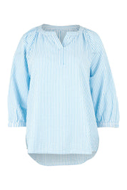 Product shot of the Summer Stripe Cotton Blouse in colour Bluestripe (Blue), from the front
