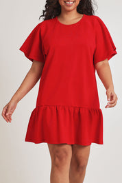 Preloved Flutter Sleeve Frill Hem Dress - Tomato