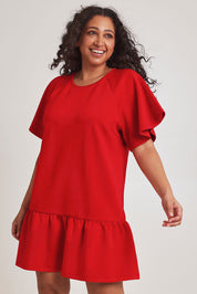 Preloved Flutter Sleeve Frill Hem Dress - Tomato