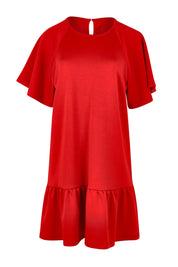 Preloved Flutter Sleeve Frill Hem Dress - Tomato
