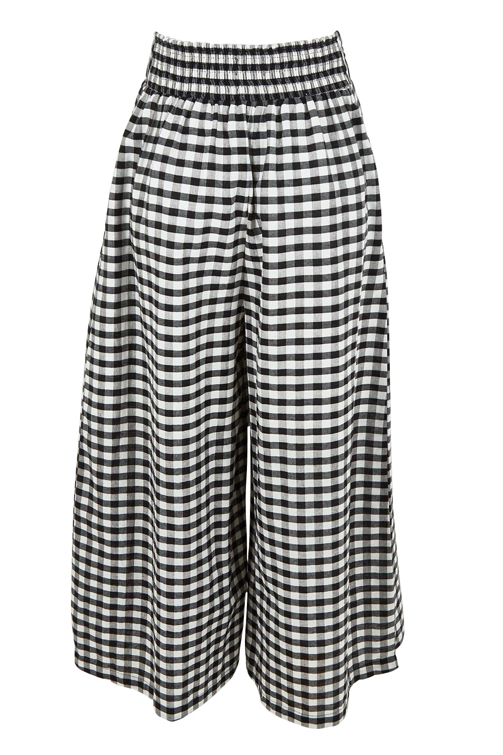 Product shot of the Cotton Waist Tie Pants in colour Gingham (Black), from the back