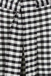 Product shot of the Cotton Waist Tie Pants in colour Gingham (Black), detail