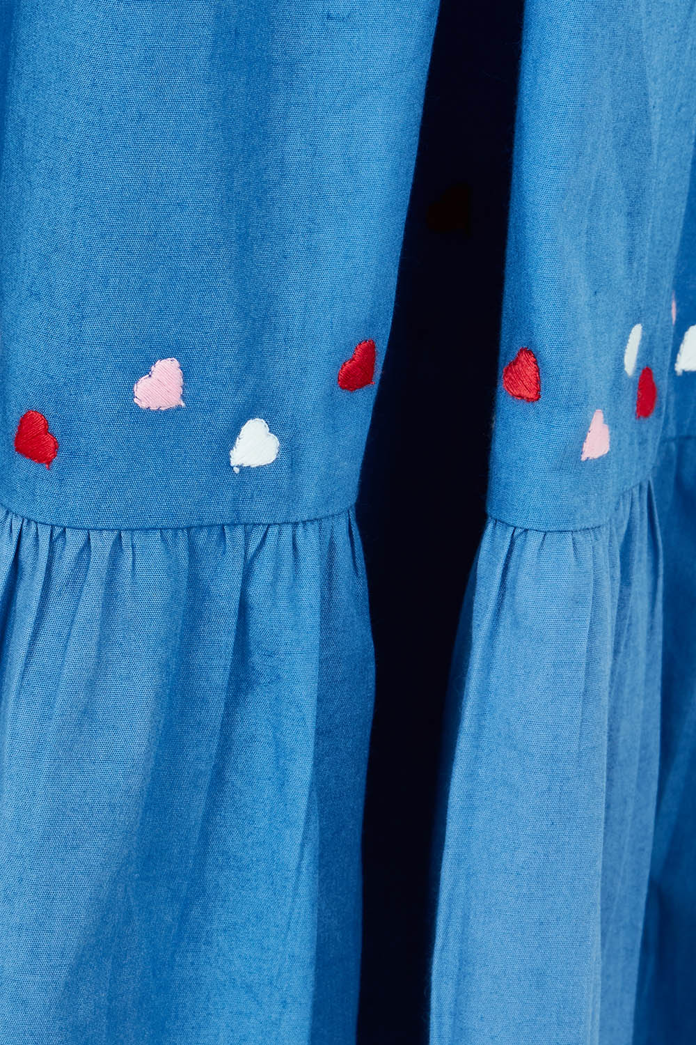 Product shot of the Cotton Embroidered Midi Dress in colour Blue (Blue), detail