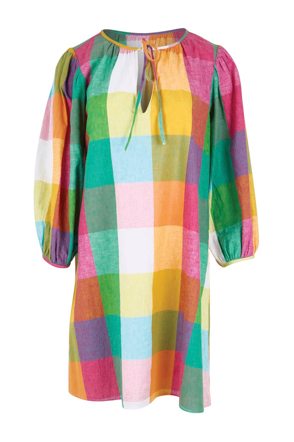 Product shot of the Yarn Dyed Cotton Sundress – Multicheck in colour Multicheck, from the front