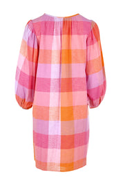Product shot of the Yarn Dyed Cotton Sundress in colour Sherbet (Pink), from the back